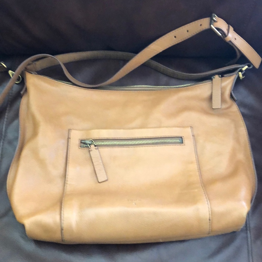 Fossil Large Tan Leather Dual Strap Handbag Purse